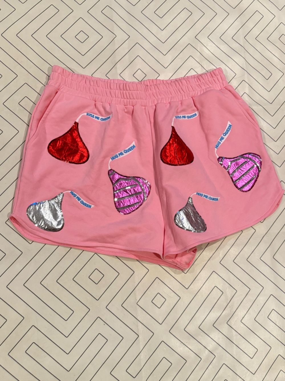 Queen of Sparkles Pink Embellished Candy Applique Women's Shorts
